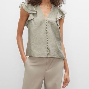 Club Monaco Ruffle Sleeve Button Top